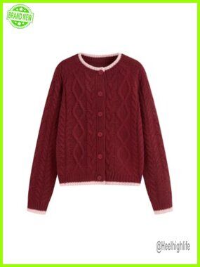 CIDER Cable Knit Cropped Cardigan Sweater Button Front Knitwear